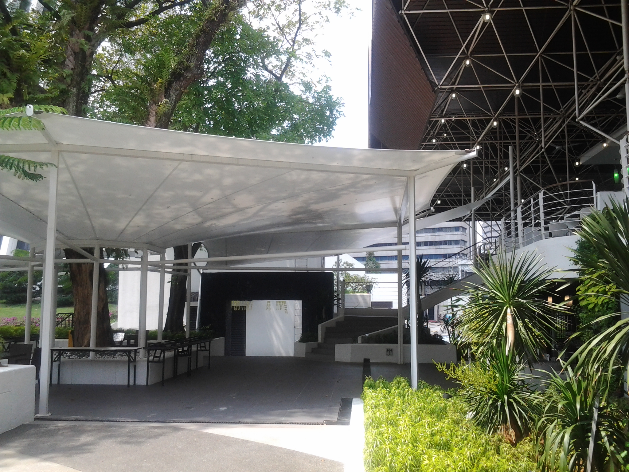 Tensile fabric structure at Laman Menara Maybank food court, Kuala Lumpur