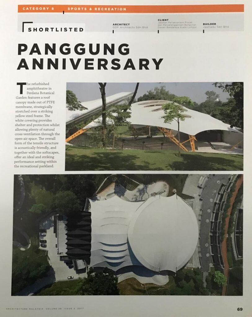 PAM Award TE Membrane tensile structure at Panggung Anniversary Amphitheater in Perdana Botanical Garden Kuala Lumpur.